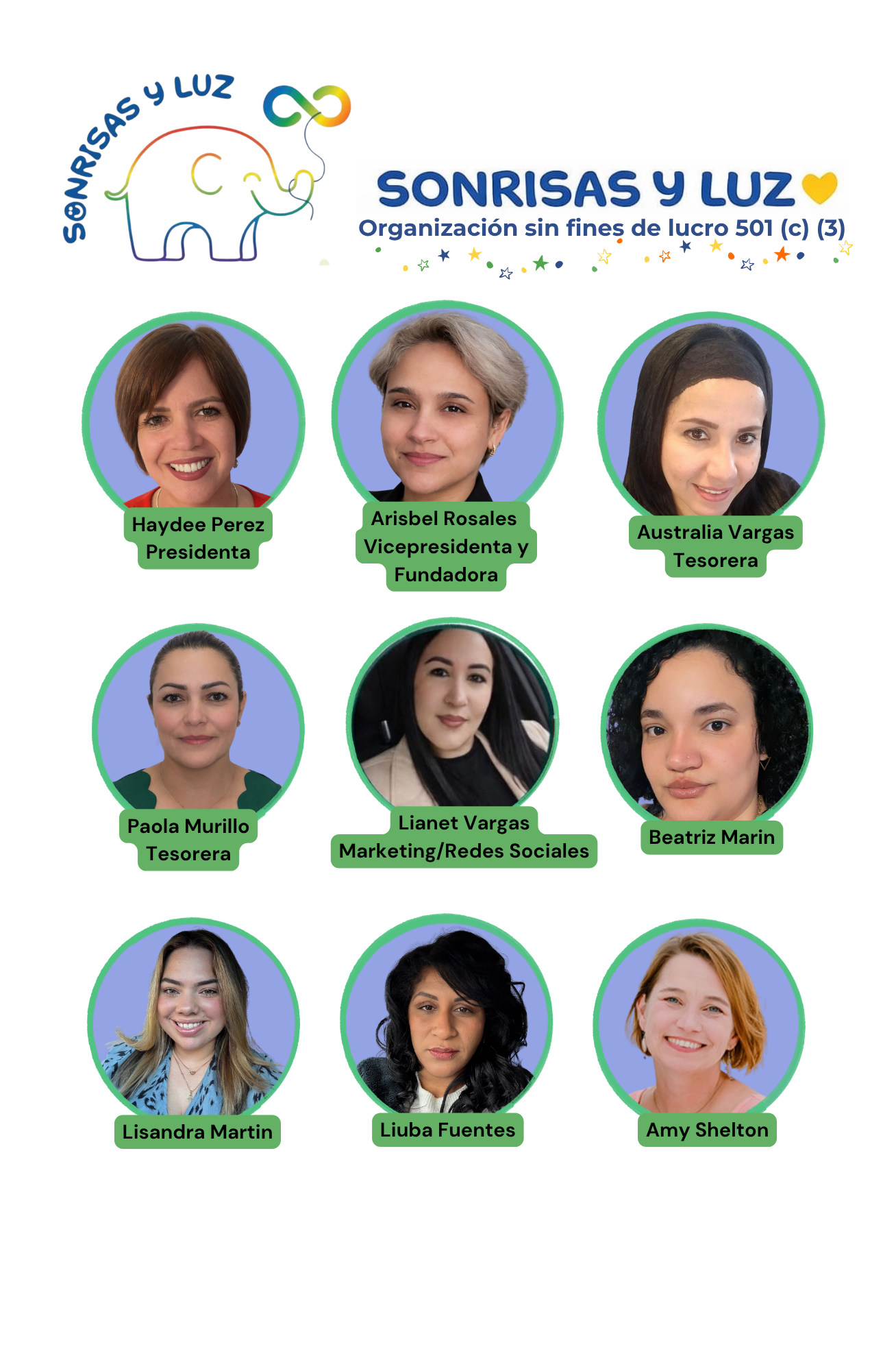 Equipo de Sonrisas y Luz: Haydee Perez, Arisbel Rosales, Australia Vargas, Paola Murillo, Lianet Vargas, Beatriz Marin, Lisandra Martin y Liuba Fuentes