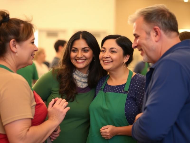 Voluntarios y familias compartiendo un momento cálido